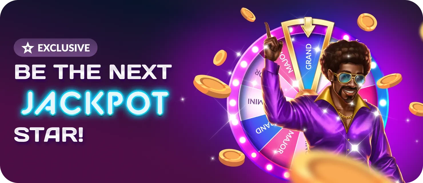 PlayFame Jackpot Star character beside a prize wheel and coins